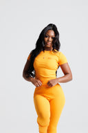 Ribbed SS Pant Set-Orange