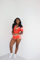 Red Color Block Short Set