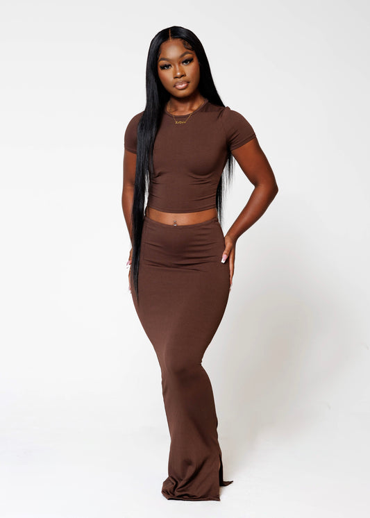 Rêve Ribbed Skirt Set- Mocha