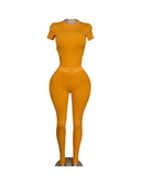 RêveGras Ribbed SS Pant Set-Yellow (PREORDER)